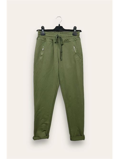 Pantalone in felpa con zip sulle tasche LOVEme | VA-10680-VA-814136/Verde Militare